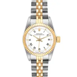 ROLEX OYSTER PERPETUAL STEEL YELLOW GOLD WHITE DIAL LADIES WATCH 67193