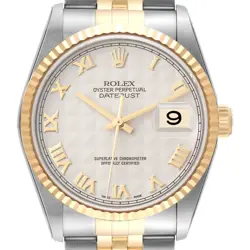 ROLEX DATEJUST STEEL YELLOW GOLD IVORY PYRAMID DIAL MENS WATCH 16233 BOX PAPERS