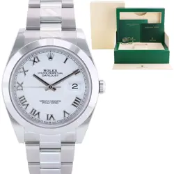 2023 MINT ROLEX DATEJUST 41 STEEL 126300 WHITE ROMAN OYSTER WATCH BOX