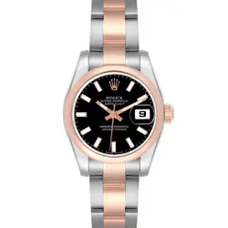 ROLEX DATEJUST STEEL ROSE GOLD BLACK DIAL LADIES WATCH 179161 BOX CARD