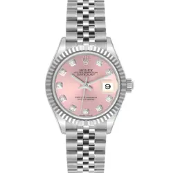 ROLEX DATEJUST 28 STEEL WHITE GOLD PINK DIAMOND DIAL LADIES WATCH 279174