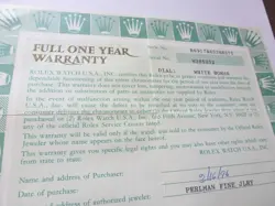 100% ORIGINAL ROLEX REFERENCE 69178 WARRANTY PAPER FROM  SERIER W 1996