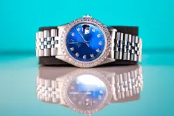 ROLEX DATEJUST 36MM DIAMOND BEZEL BLUE DIAMOND DIAL JUBILEE WATCH ONLY 16014