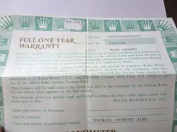 100% ORIGINAL ROLEX REFERENCE 69178 WARRANTY PAPER FROM  SERIER
