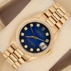 ROLEX PRESIDENT DATEJUST 31MM FACTORY  DIAMOND DIAL YELLOW GOLD WATCH 68278