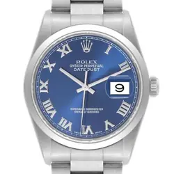 ROLEX DATEJUST BLUE DIAL SMOOTH BEZEL STEEL MENS WATCH 16200 BOX PAPERS