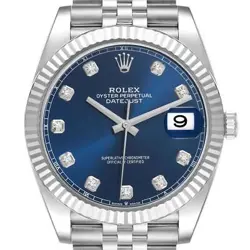 ROLEX DATEJUST 41 STEEL WHITE GOLD BLUE DIAMOND DIAL MENS WATCH 126334 BOX CARD