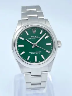 LADIES ROLEX OYSTER PERPETUAL 277200 31MM GREEN DIAL BATON DIAL BOX PAPERS 2023