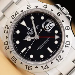 2003 ROLEX EXPLORER II 16570T NO HOLES BLACK STAINLESS STEEL GMT OYSTER WATCH