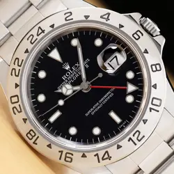 ROLEX MENS EXPLORER II 40MM 16570 GMT DATE BLACK STAINLESS STEEL OYSTER WATCH