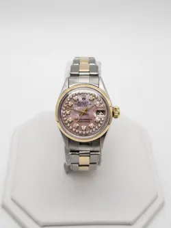 ESTATE $9000 ROLEX DATEJUST PINK MOP DIAMOND 18K YELLOW GOLD SS LADIES WATCH WTY