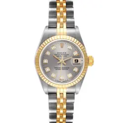 ROLEX DATEJUST SILVER DIAMOND DIAL STEEL YELLOW GOLD LADIES WATCH 69173