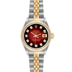 ROLEX DATEJUST RED VIGNETTE DIAMOND STEEL YELLOW GOLD WATCH 69173 BOX PAPERS