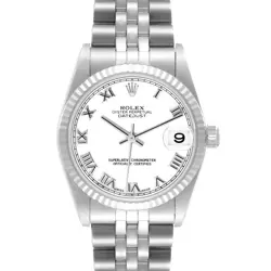 ROLEX DATEJUST MIDSIZE STEEL WHITE GOLD ROMAN DIAL LADIES WATCH 78274