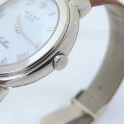 ROLEX Cellini Quartz Watch 6622 18K White Gold/Leather Belt White