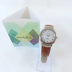 ROLEX Cellini Quartz Watch 6622 18K White Gold/Leather Belt White