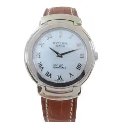 ROLEX Cellini Quartz Watch 6622 18K White Gold/Leather Belt White