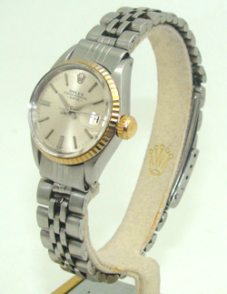 ROLEX 26mm WOMEN's STAINLESS STEEL & 14K GOLD DATE AUTOMATIC WATCH 6517 C. 1967