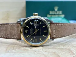 1968 1601 Rolex Datejust 18k Yellow Gold Fluted Bezel Black Dial Watch Box Paper