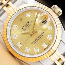 ROLEX LADIES DATEJUST 69173 CHAMPAGNE FACTORY DIAMOND DIAL 18K GOLD STEEL WATCH