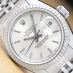 ROLEX LADIES DATEJUST 69174 18K WHITE GOLD STAINLESS STEEL SILVER WATCH