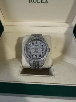 CUSTOM ROLEX DATEJUST STEEL 36MM ARABIC SCRIPT PAVE DIAL DIAMOND WATCH