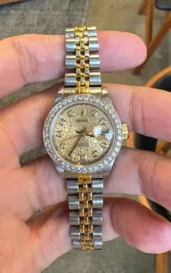 ROLEX 69173 DATEJUST GOLD & STAINLESS STEEL DIAMOND DIAL, BEZEL LADIES WATCH