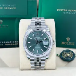 ROLEX DATEJUST 126300 MINT GREEN DIAL ON JUBILEE BRACELET WITH SMOOTH BEZEL