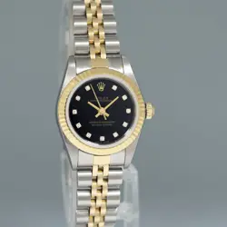 2003 PAPERS Ladies Rolex 24mm Black Diamond 76193 Two Tone Gold Jubilee Watch