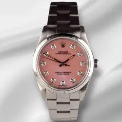 ROLEX 34MM OYSTER PERPETUAL PINK MOP DIAMOND DIAL STAINLESS STEEL WATCH 14000