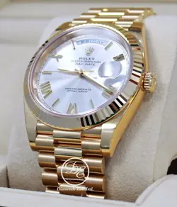 Rolex President Day-Date 228238 18K Yellow Gold Silver Roman Dial Watch BP *NEW