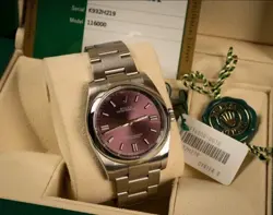 ROLEX OYSTER PERPETUAL 116000 GRAPE DIAL STEEL MENS WATCH BOX PAPERS