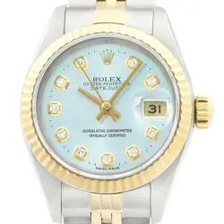 ROLEX LADIES DATEJUST 69173 18K GOLD & SS ICE BLUE DIAMOND DIAL TWO TONE WATCH