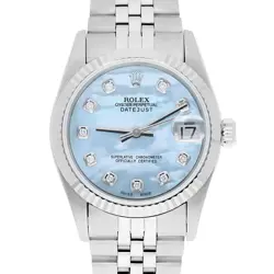 ROLEX DATEJUST 31 MM STAINLESS STEEL WATCH BABY BLUE PEARL DIAMOND DIAL
