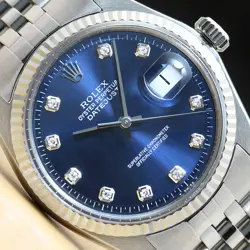 MENS ROLEX DATEJUST BLUE DIAMOND DIAL 18K WHITE GOLD & STAINLESS STEEL WATCH