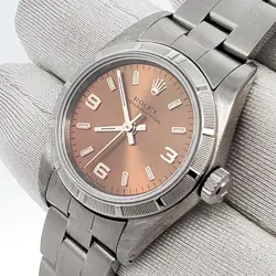 ROLEX OYSTER PERPETUAL 24MM SALMON DIAL STEEL LADIES WATCH 76030