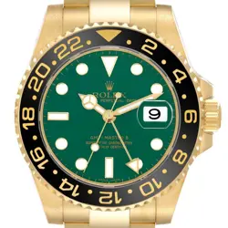 ROLEX GMT MASTER II YELLOW GOLD GREEN DIAL MENS WATCH 116718