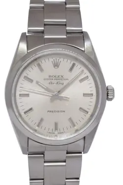 ROLEX AIR-KING PRECISION STEEL SILVER DIAL 34MM AUTOMATIC WATCH E 14000