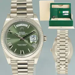 2019 PAPERS ROLEX DAY DATE 40 WHITE GOLD PRESIDENT GREEN ROMAN 228239 WATCH