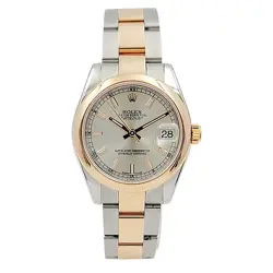 LADIES ROLEX 31MM MIDSIZE DATEJUST 18K ROSE GOLD / STEEL WATCH WITH SILVER DIAL.