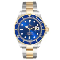 ROLEX 40MM SUBMARINER OYSTER 18K GOLD / STEEL WATCH WITH BLUE DIAL & BLUE BEZEL.