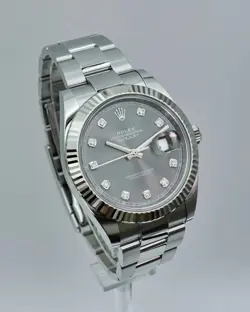 Authentic ♔Rolex♔ Datejust 41mm Men's Watch Diamond Grey Dail Oyster 126334G SS