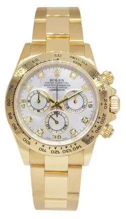 Rolex Daytona Chronograph 18k Yellow Gold MOP Diamond 40mm Watch +12' 116528