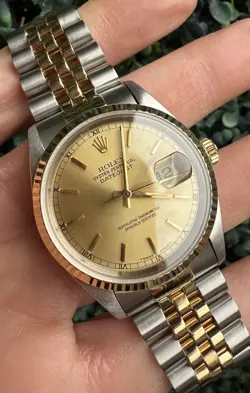 1993 ROLEX DATEJUST 36MM 16233 18K YELLOW GOLD & STAINLESS STEEL CHAMPAGNE DIAL