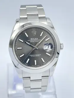 GENTS ROLEX DATEJUST 126300 41MM GREY RHODIUM DIAL BATON DIAL BOX PAPERS 2019