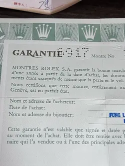 Rare ROLEX GENUINE 6917 Guarantee Paper Year 1982  W/ Purchase Receipt Hong Kong