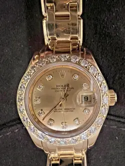 LADIES ROLEX 18K Yellow Gold 29mm Factory Diamond Bezel