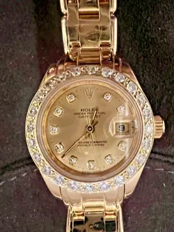 LADIES ROLEX 18K Yellow Gold 29mm Factory Diamond Bezel
