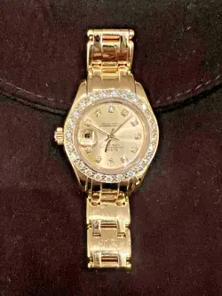 LADIES ROLEX 18K Yellow Gold 29mm Factory Diamond Bezel