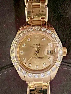 LADIES ROLEX 18K Yellow Gold 29mm Factory Diamond Bezel